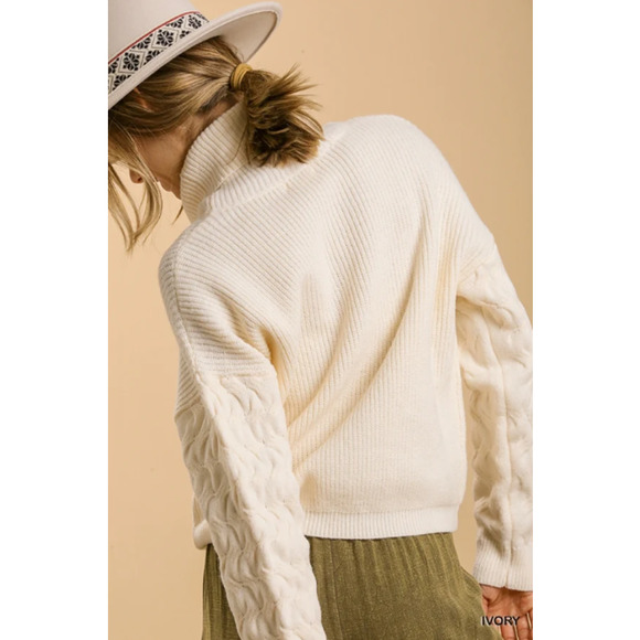 UMGEE Womens Sweater Large Cream Cable Knit Turtle Neck Long Sleeve Pullover NWT - Picture 7 of 13